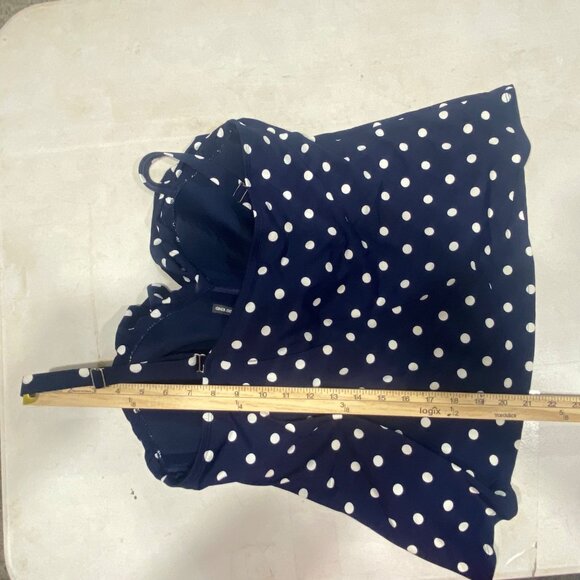 Lands End Tankini Swim Top Womens Size 18W Navy Polka Dot Ruffle Beach Resort C - Picture 12 of 14